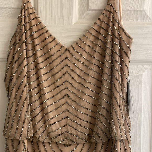 NWT Adrianna Papell Size 16W Taupe & Pink sequin beaded flapper Cocktail Dress - Picture 7 of 13